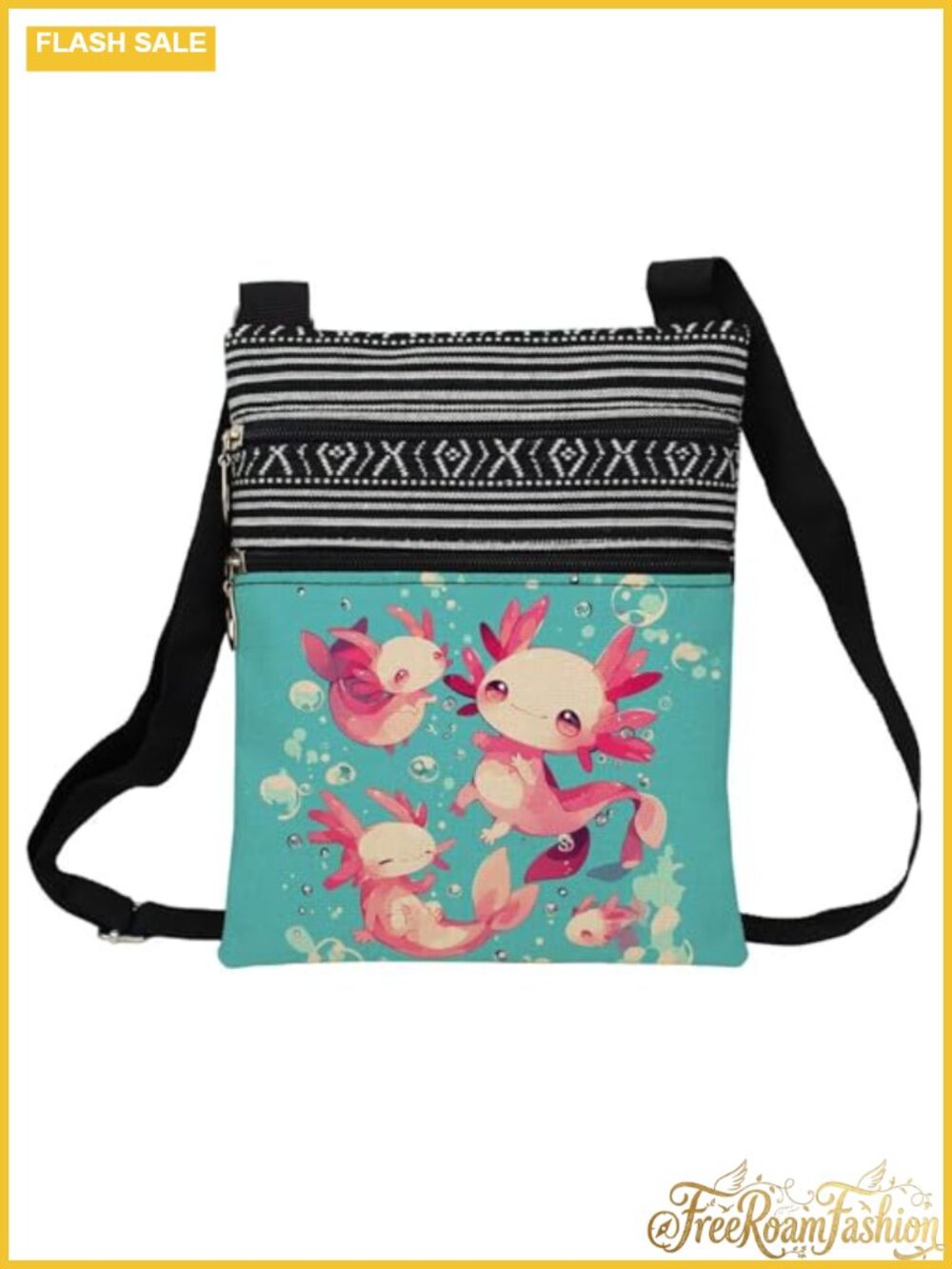 Polyester Cartoon Axolotls Crossbody Bag Small Ethnic Adjustable Strap